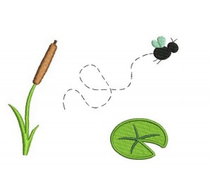 Stickmuster - Fliege, Schilf, Seerose